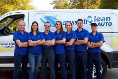 Crystal Clean Auto staff group photo in front of company van