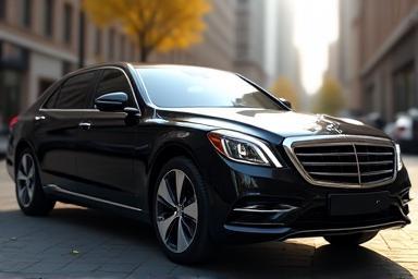 Side view of a polished black saloon car