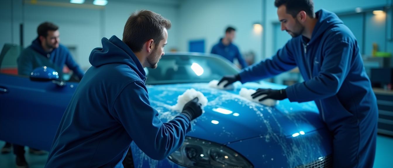 Crystal Clean Auto team detailing a luxury car